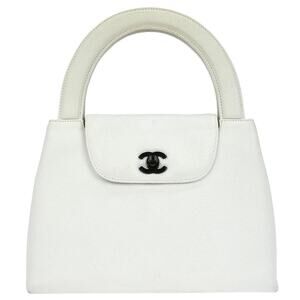 Chanel Caviar Vintage Top Handle Flap Bag White
